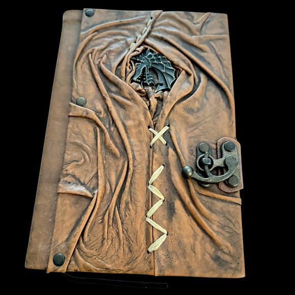 3D Leather Journal Diary Dragon Fantasy Spells Notebook Blank - Picture 1 of 8